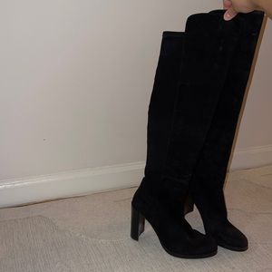 Stuart Weitzman Over the Knee Black Suede Heeled Boots